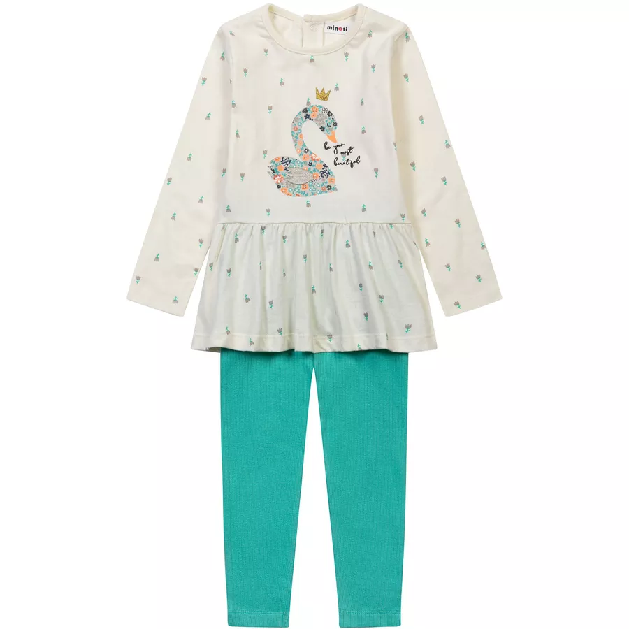 MINOTI Longsleeve und Leggings im Set CremeweißGrün