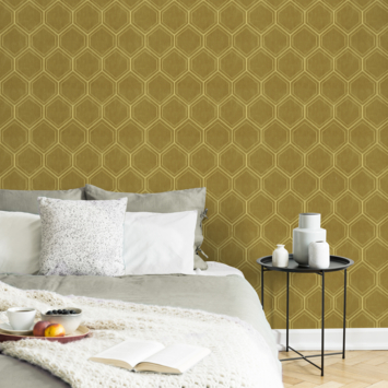 Vliesbehang hexagon oker (dessin 103976)