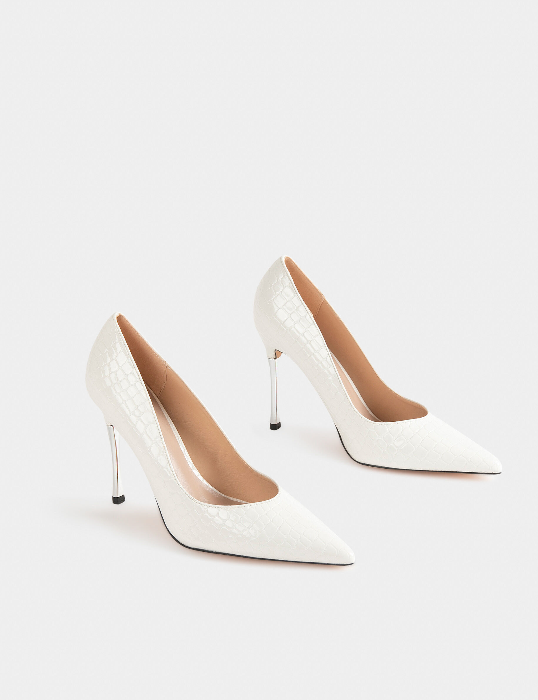 Escarpins à talons aspect croco blanc femme - blanc