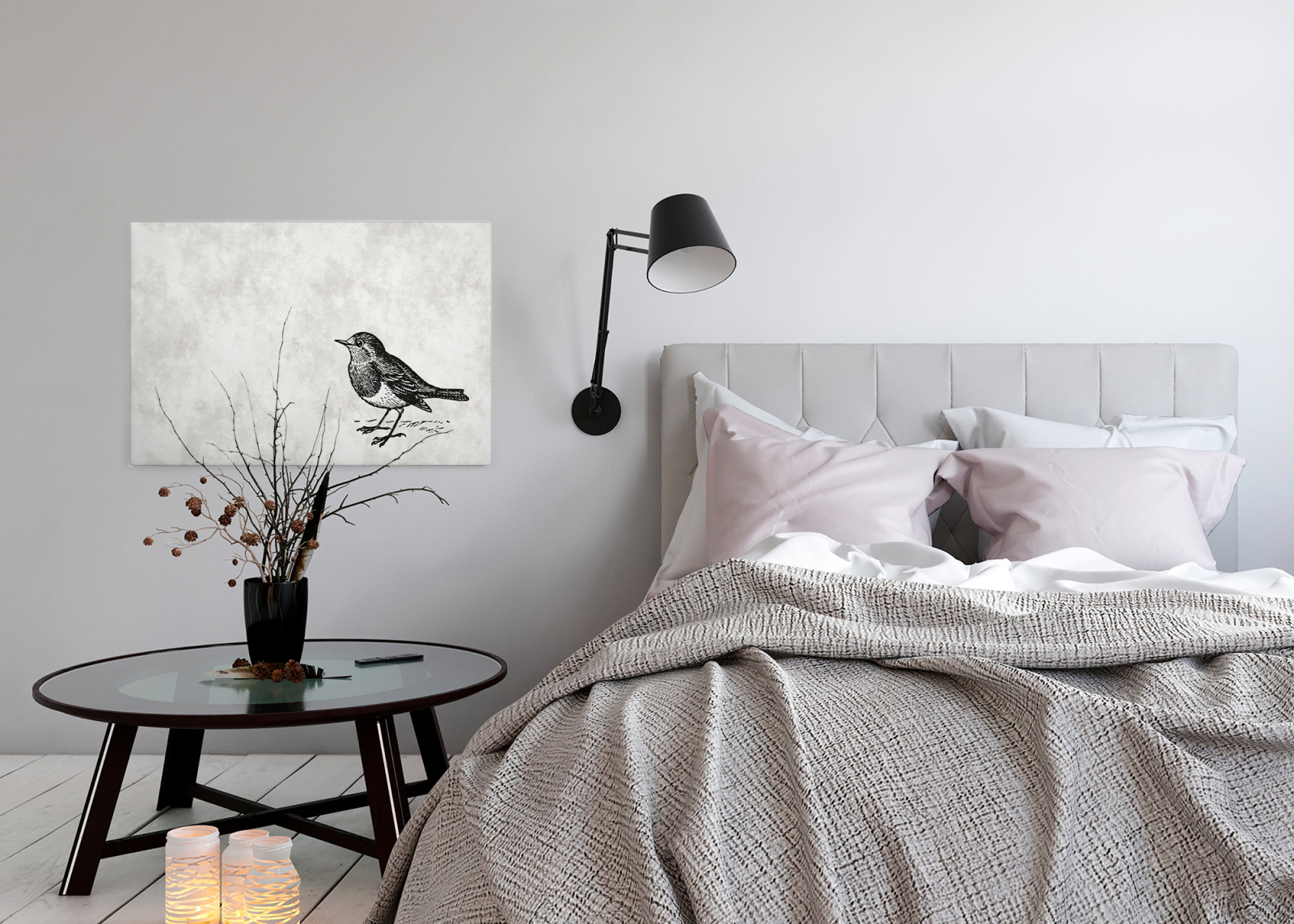 Leinwandbild VOGEL 2 - grau-schwarz - 90x60 cm