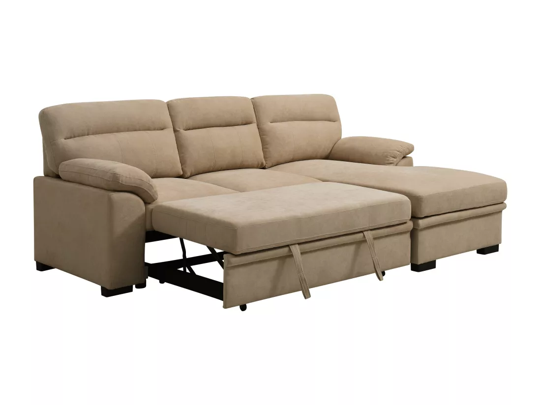 Canapé d'angle droit convertible en tissu beige ULENIO