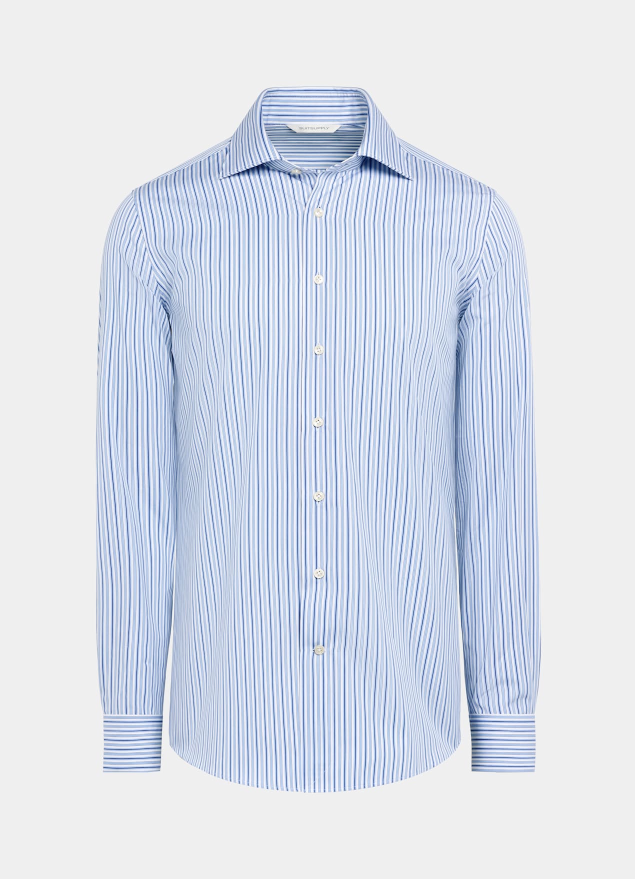 Chemise coupe ajustée en popeline bleue à rayures