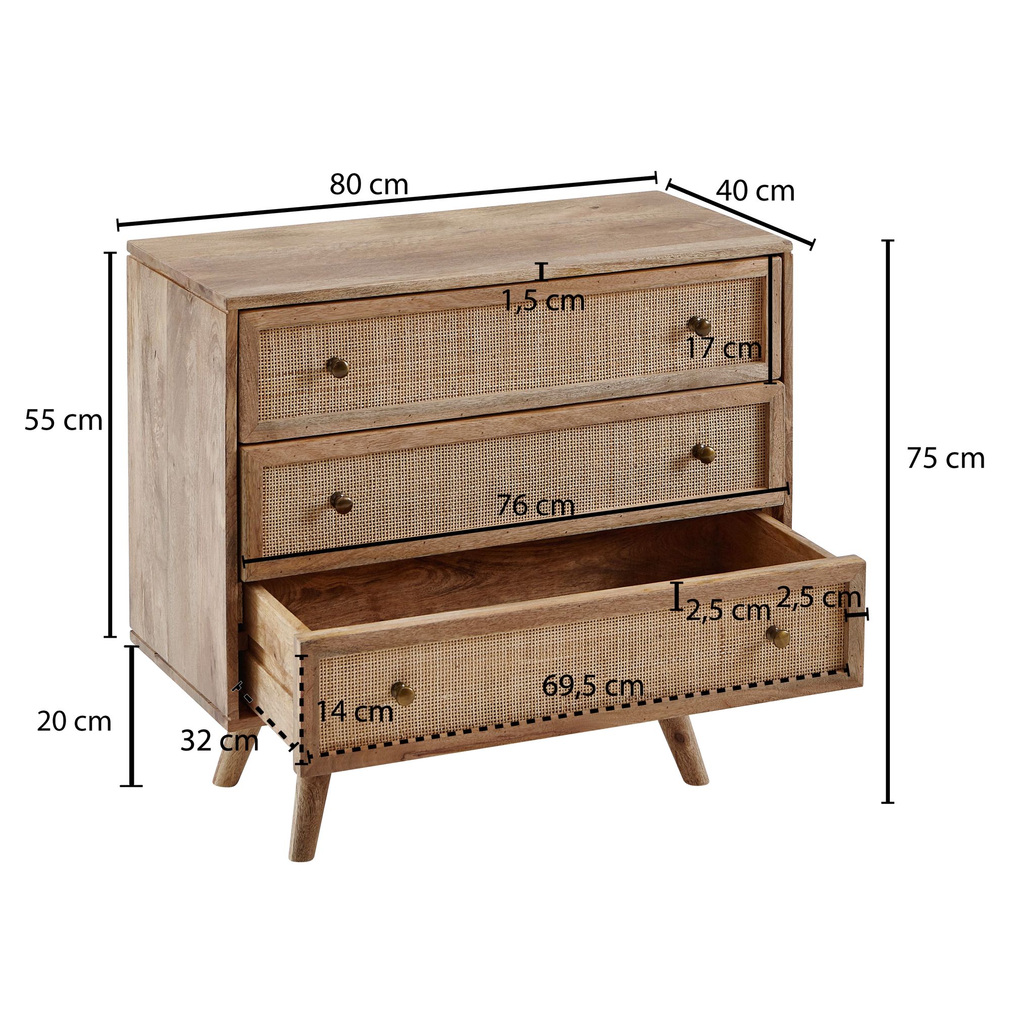 KADIMA DESIGN Massives Mango Holz Sideboard, Stilvoll & Funktional, Robustes und Elegantes Design