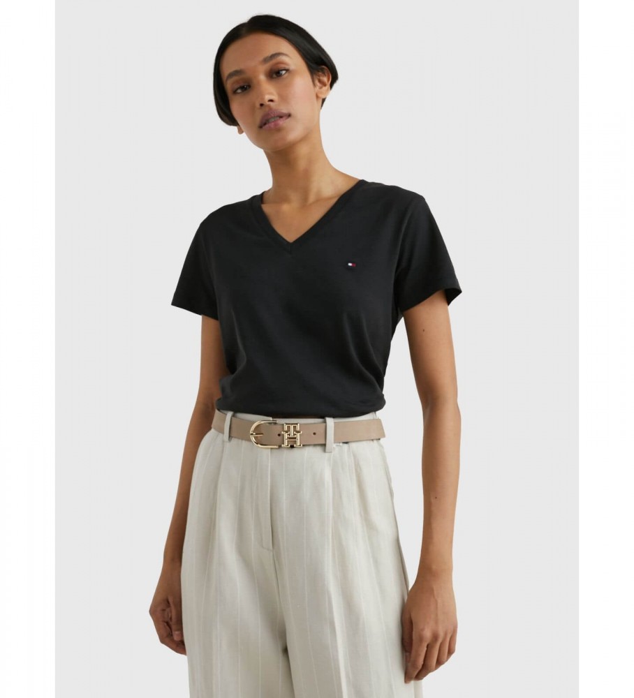 Camiseta Tommy Hilfiger Heritage com decote em V, preta