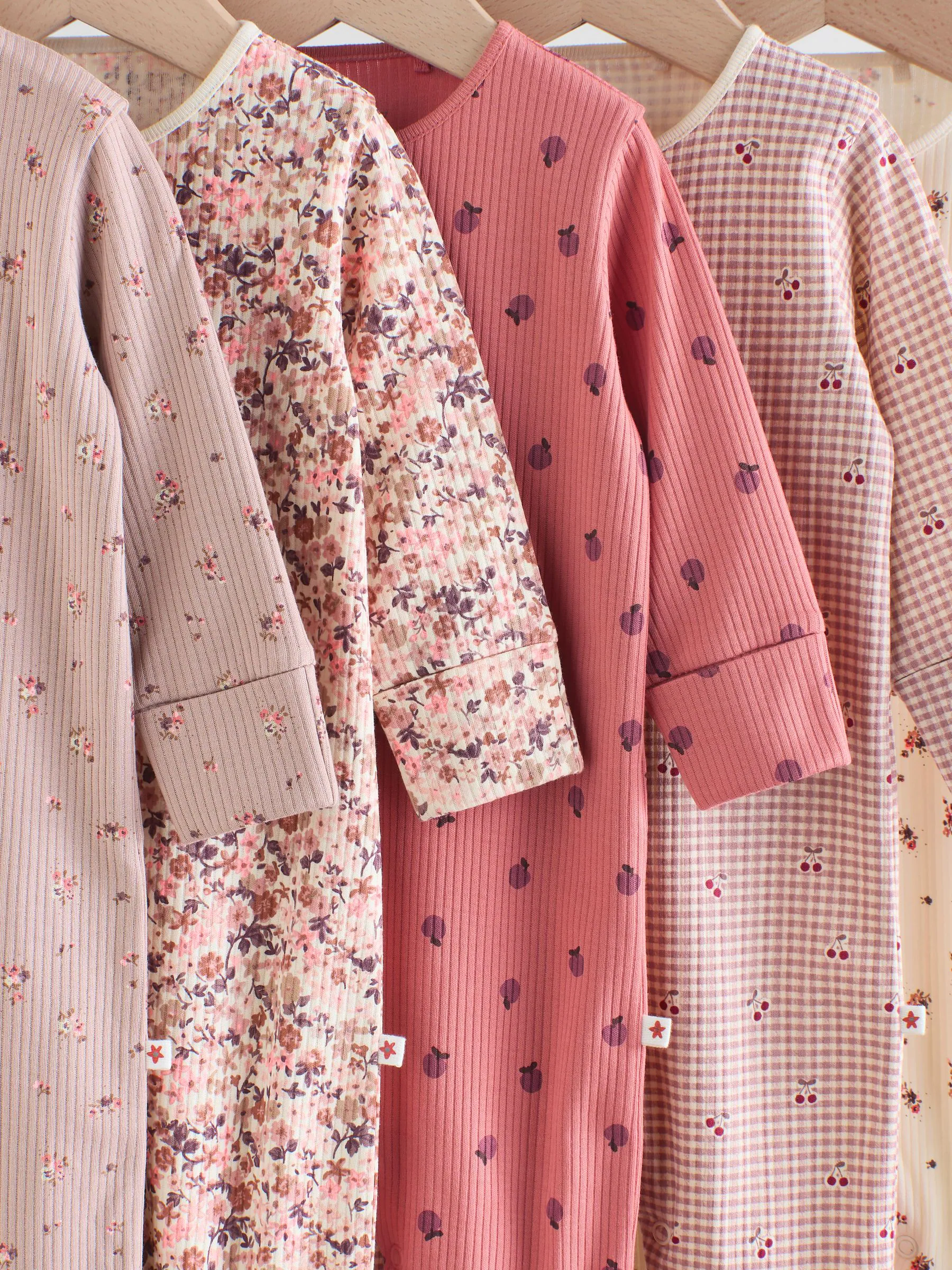 Roze/roestbruin met fijne bloemenprint - Verpakking van 3 babypyjama's met tweewegrits (0-2jr)