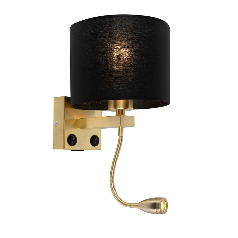 Art deco wandlamp goud met USB en zwarte kap - Brescia