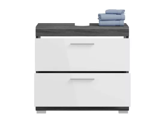 Meuble sous vasque SCOTT – 2 tiroirs – Gris foncé et blanc – 60x56x37 cm