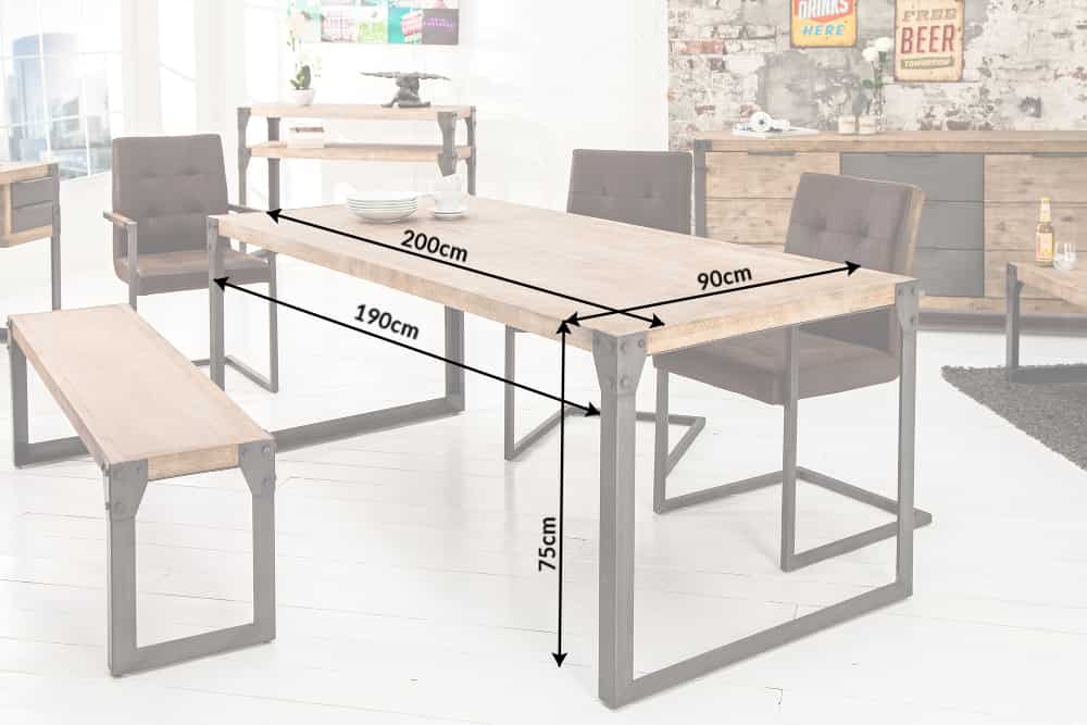 Industrial Design Esstisch FACTORY 200cm Akazie teak-grau weiß gekälkt Metallbeine Kufe