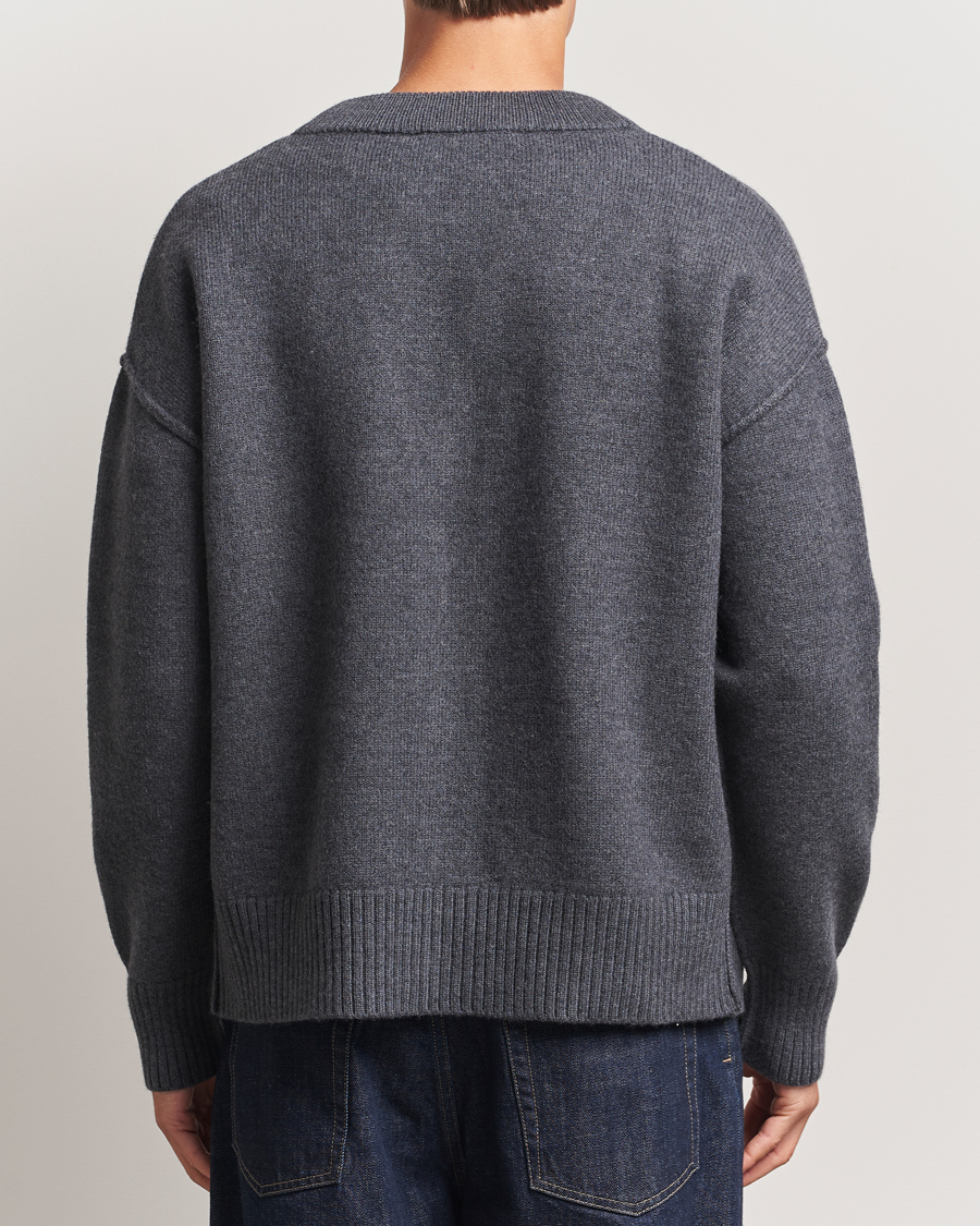 AMI Big Heart Logo Wool Knitted Cardigan Dark Grey