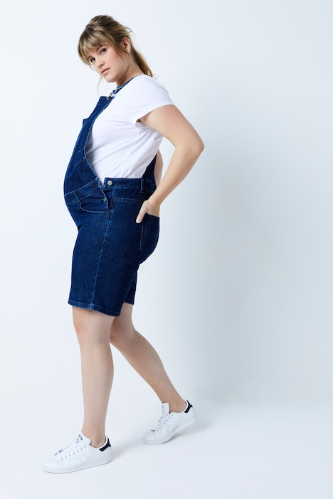 Bellieva-Latz Bermuda, Denim, verstellbare Träger, Biobaumwolle, GOTS