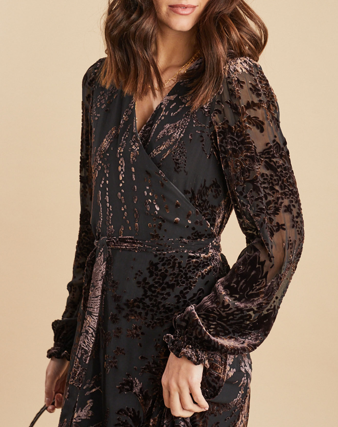 Lauren Vidal Robe en Soie mélangée Opium motifs velours prune