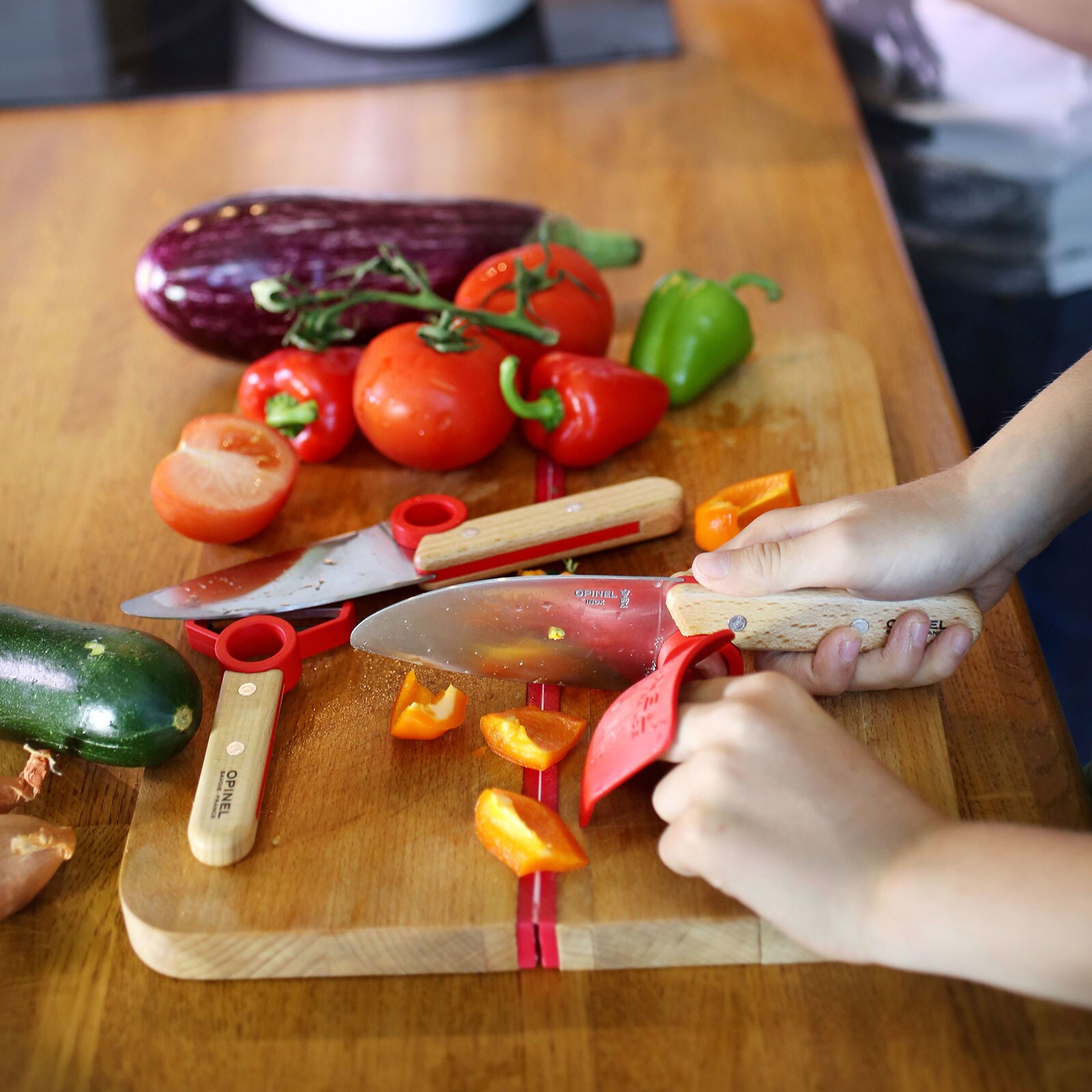 OPINEL Kinder Messer Set Le Petit Chef 3tlg Kochmesser Sparschäler Fingerschutz