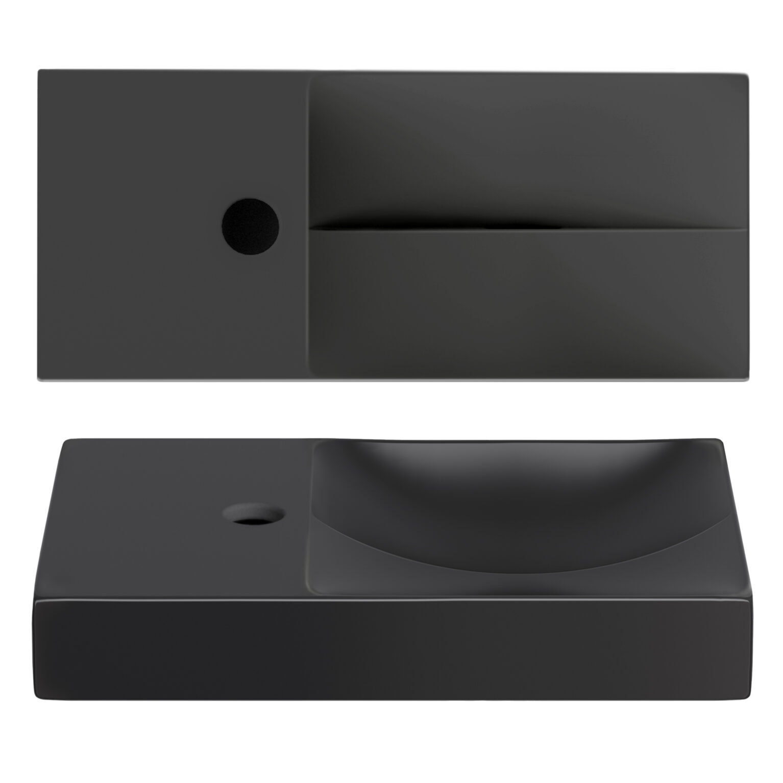 Clou Vale keramische fontein 45cm met kraangat links zwart mat