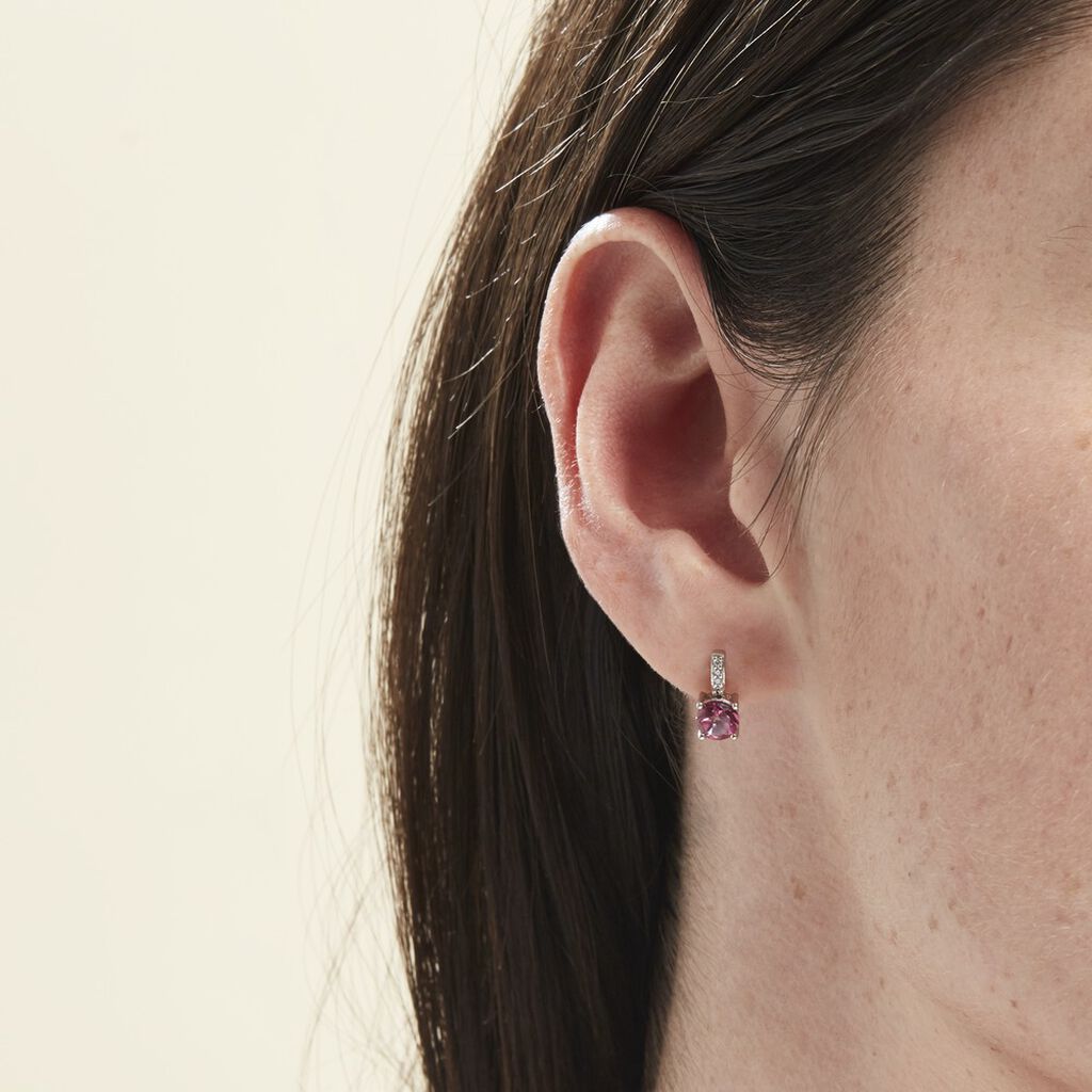 Boucles D'oreilles Puces Noora Or Blanc Topaze Rose Oxyde De Zirconium