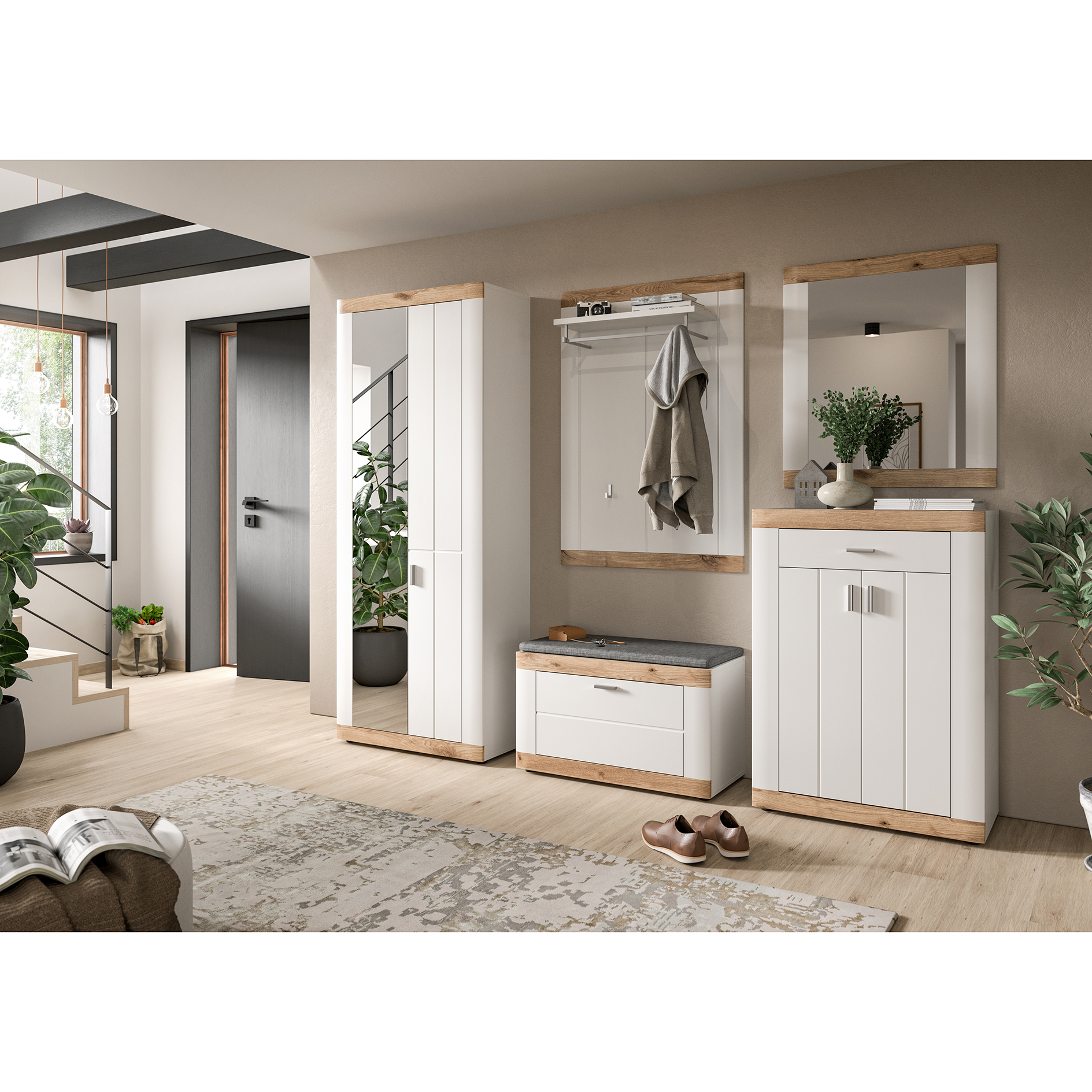 Garderobenbank LAREDO - weiß - Nox Oak - 80 cm breit
