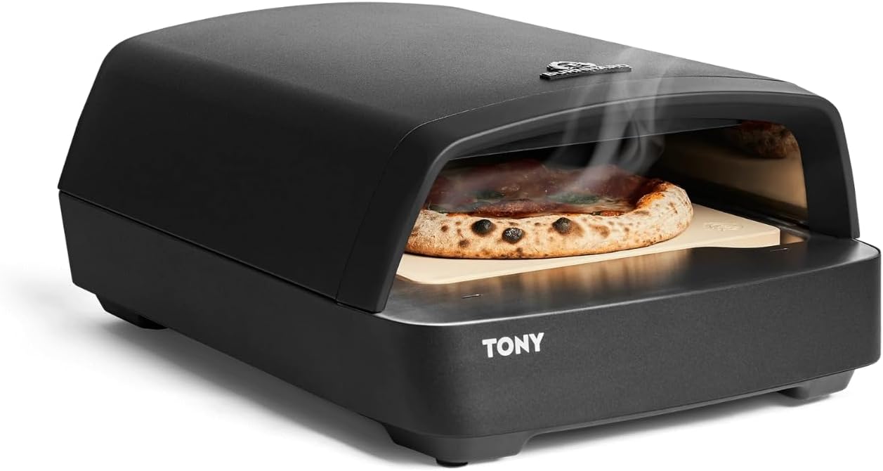 BURNHARD Gas Pizzaofen - TONY, 450 °C, Tragbarer 5,9 kW Outdoor Ofen für Pizza (58,5 x 47,7 x 24,8 cm) inkl. Cordierit-Pizzastein, geeignet für Terrasse, Balkon und Garten