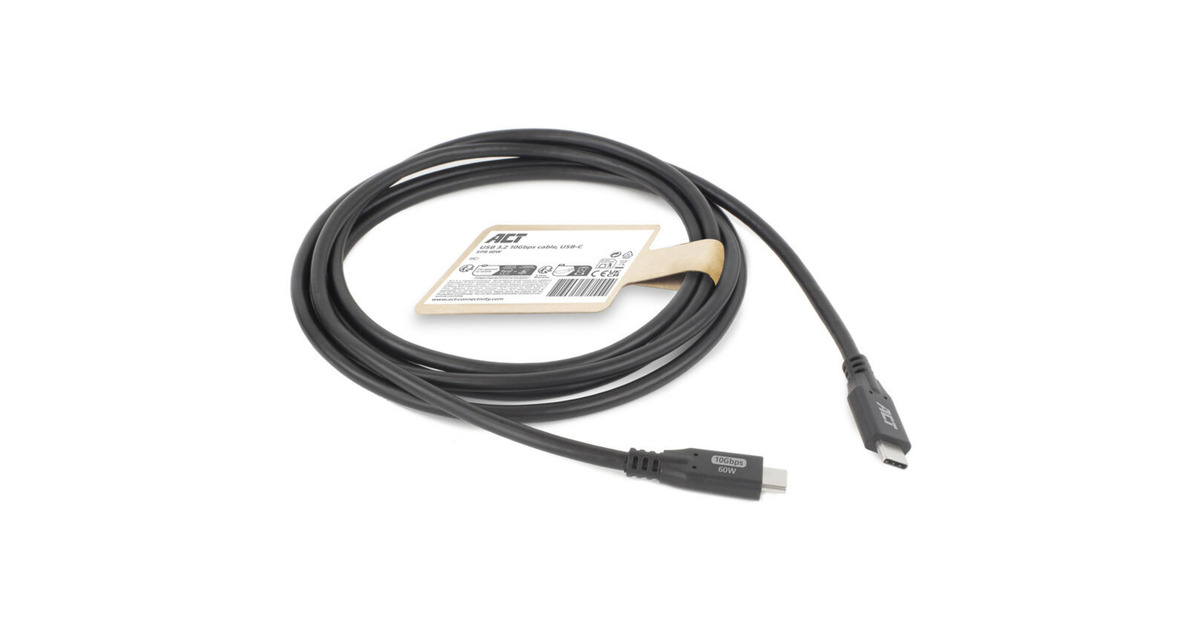 ACT ConnectivityUSB 3.0 10Gbps 60W USB Type-C kabel, 1 meter  (Zwart)