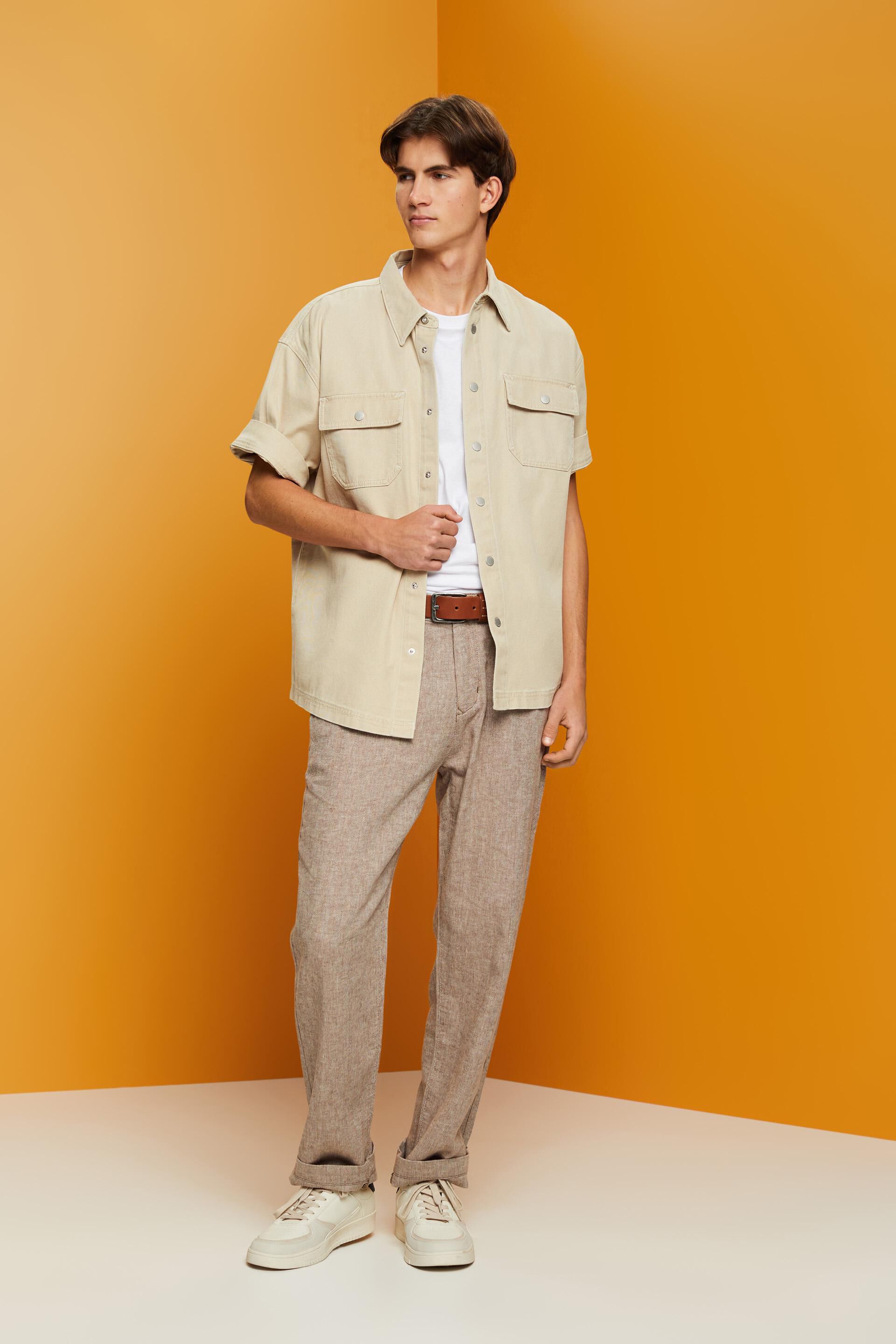 Pantalon à chevrons en mélange de coton et de lin