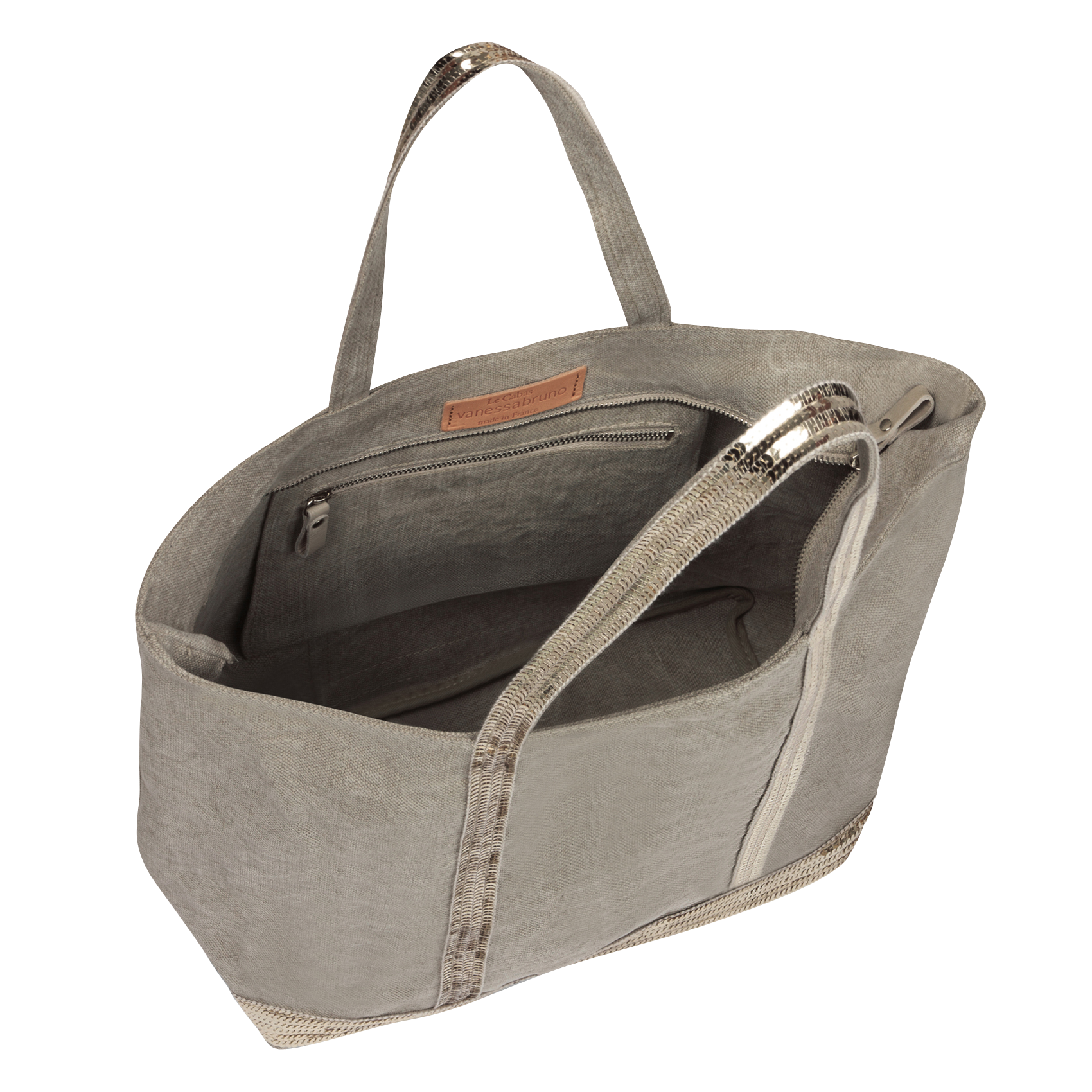Cabas L brodé avec sequins en lin | Beige