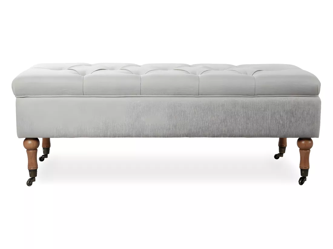 Banquette coffre capitonnée Philippine tissu beige
