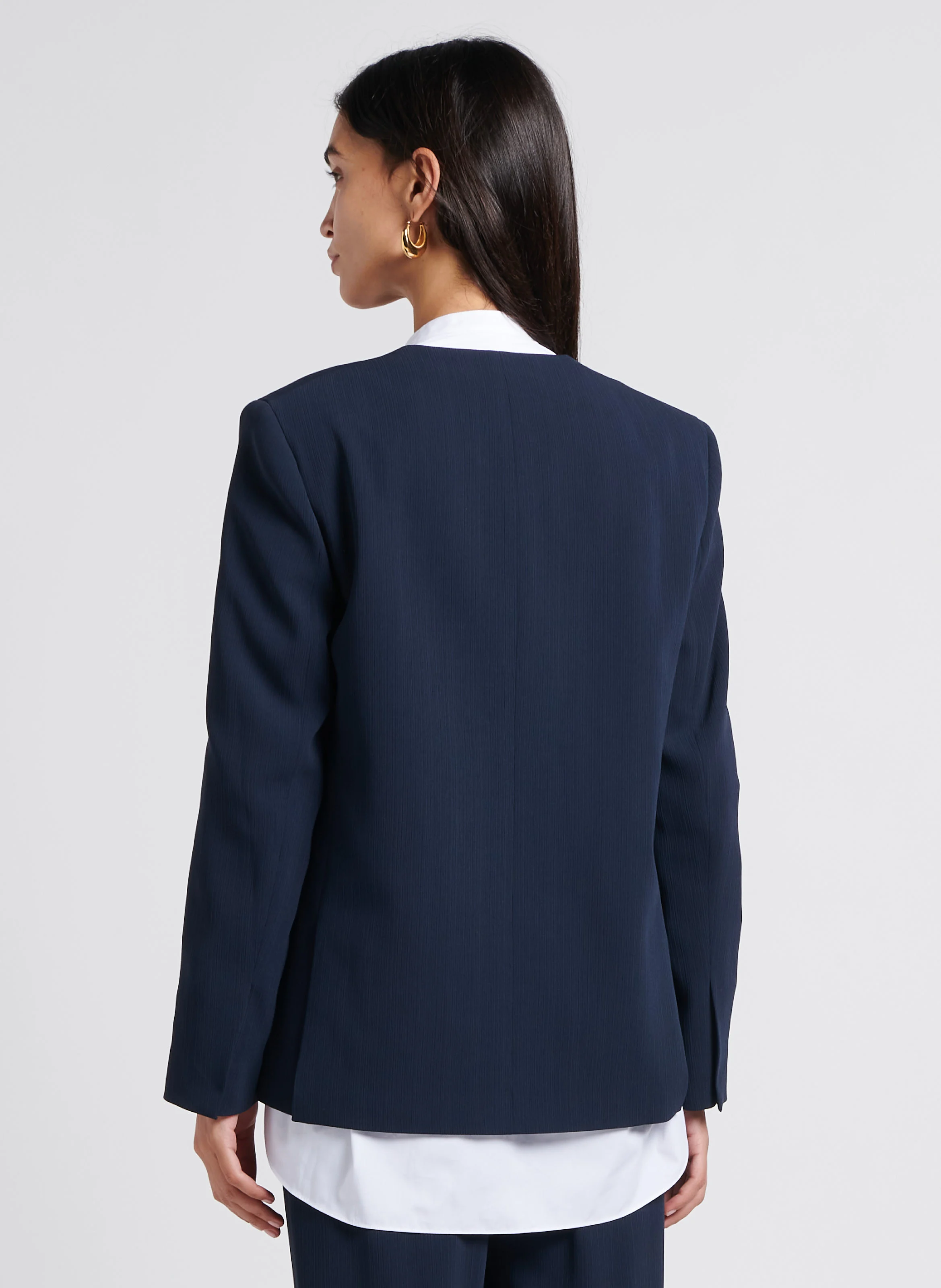 Veste blazer col V| Bleu