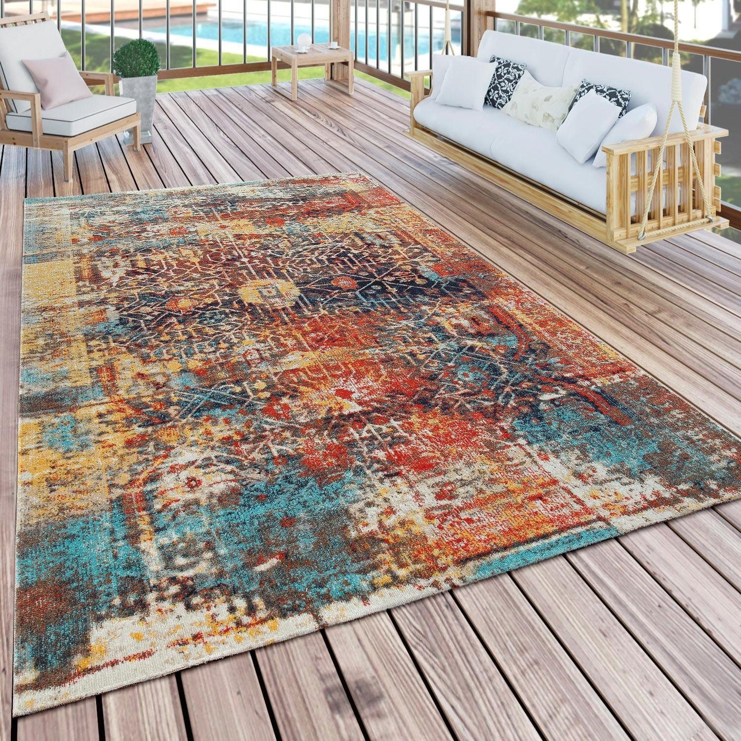 Paco Home Teppich »Artigo 420« rechteckig 4 mm Höhe Kurzflor, Vintage Design, In- und Outdoor geeignet, Wohnzimmer