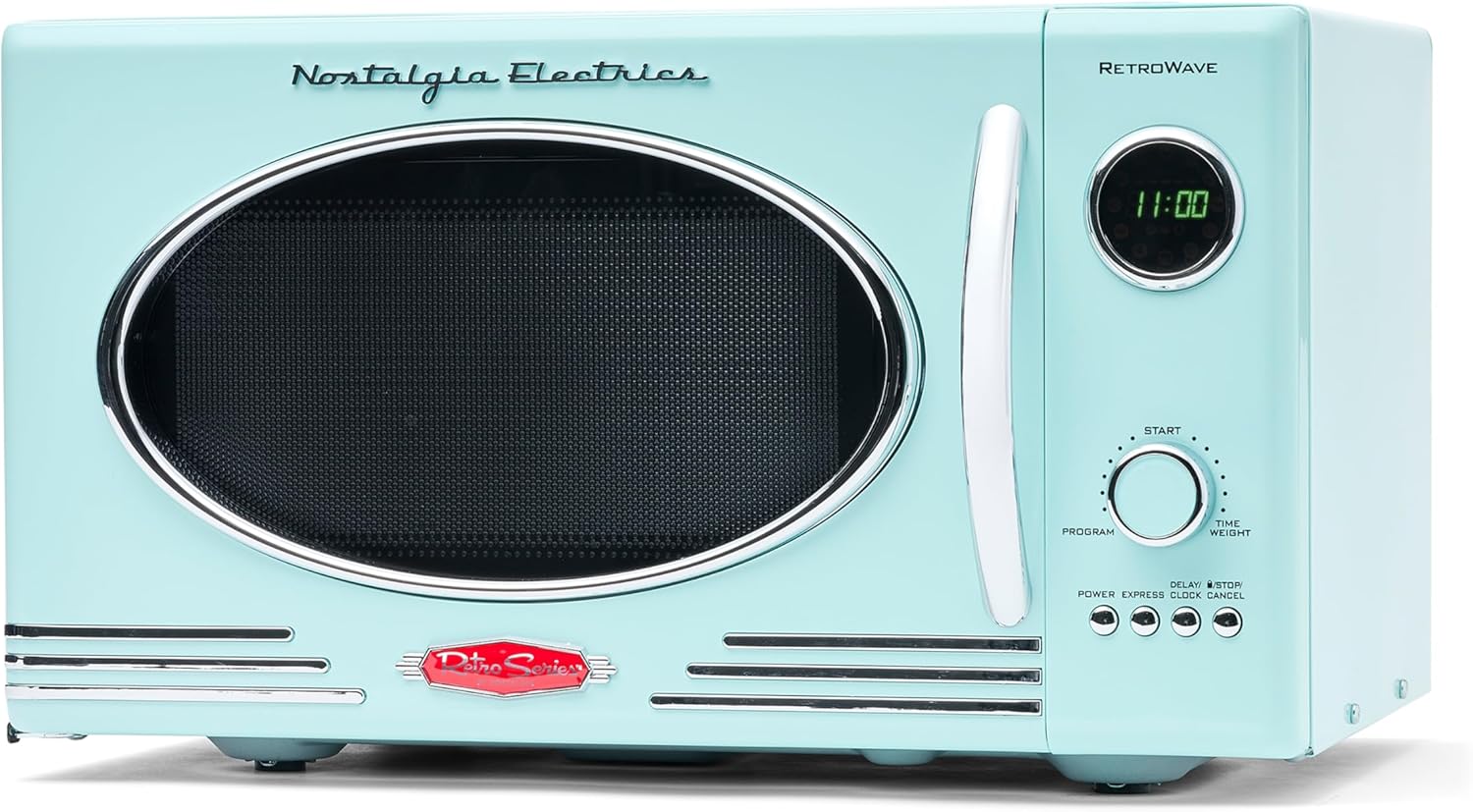 Nostalgia Four à Micro-Ondes de Comptoir Rétro - Grand 800 Watts - 25,4 L - 12 Réglages de Cuisson Préréglés - Horloge Numérique - Appareils de Cuisine - Rouge