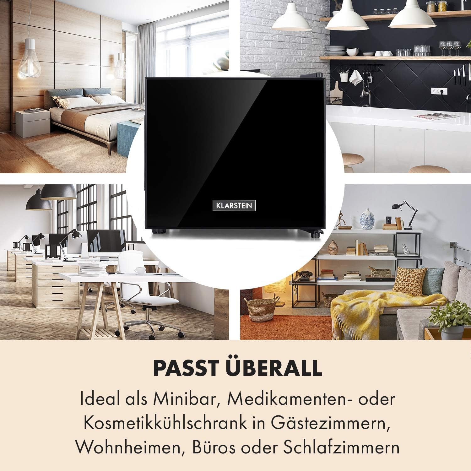 Klarstein Frosty Mini-Kühlschrank - kompakte Minibar mit Thermoelektrischem Kühlsystem, freistehend, 10 Liter Fassungsvermögen, Kühlung: 12-18 °C, schwarz, 33,5 x 30 x 34 cm (BxHxT)