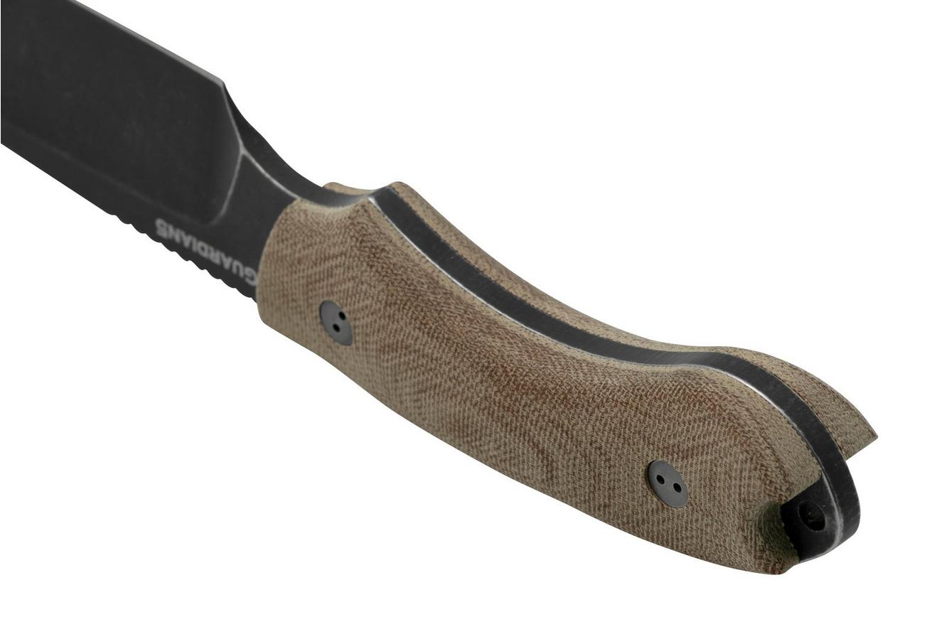 Bradford Knives Guardian 5, 5S-104N-3V, 3D Natural Micarta, CPM-3V, Sabre Grind, Nimbus Blackwashed Finish, vaststaand mes
