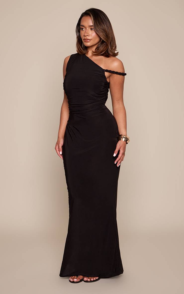 Noir Robe Maxi Moulante Shape À Détail Torsadé