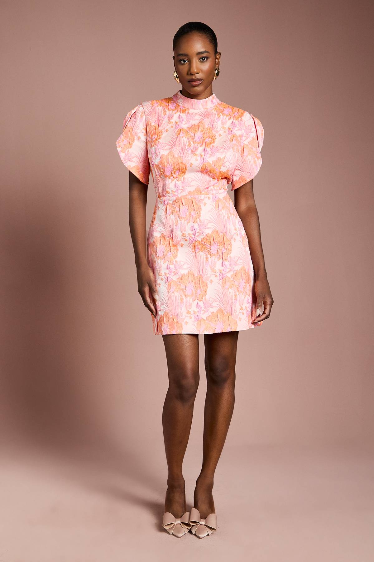 Coast Robe Mini Jacquard à Manches Bouffantes