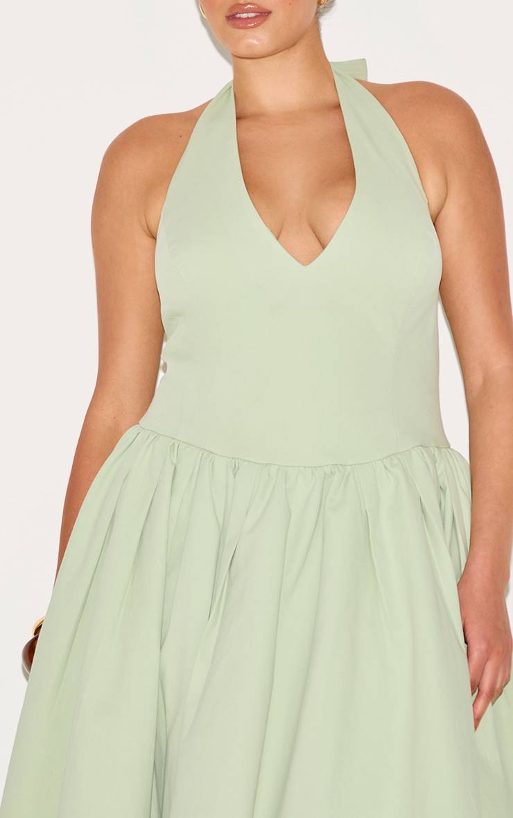 Vert Sauge Robe Midaxi Grande Taille Col Licou Avec Détail Nœud