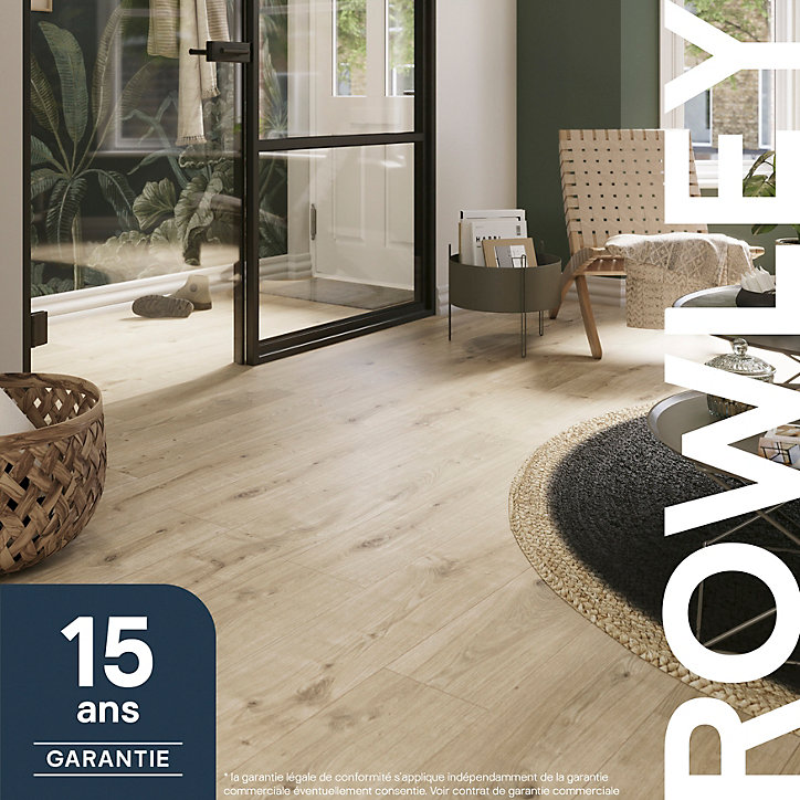 Sol stratifié clipsable Rowley chêne naturel 8 mm compatible pièces humides