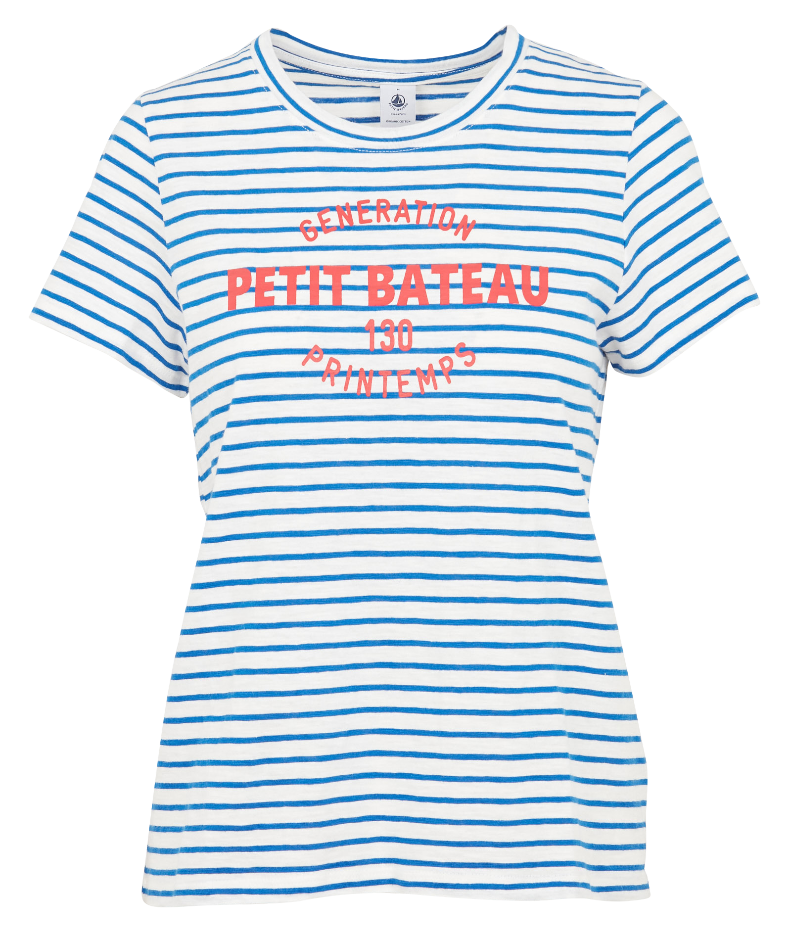 Tee-shirt col rond à rayures en coton| Blanc