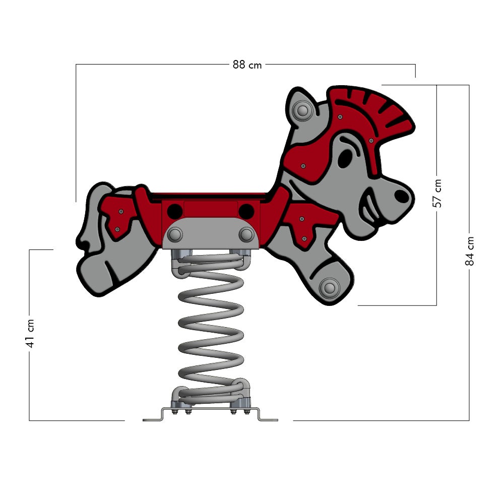 WICKEY Spring Rocker PRO Horse Rumbley - BETONANKER - Openbare springstoel volgens 1176 - voor openbare en particuliere ruimtes. Vandaalbestendig - grijs/rood