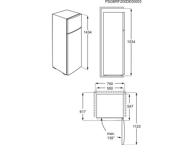 AEG by Electrolux Kühl-Gefrierkombination ADT2304 Rechts/We Freistehendes Kombigerät mit Kühlschrank unten und kleinem Gefrierschrank oben