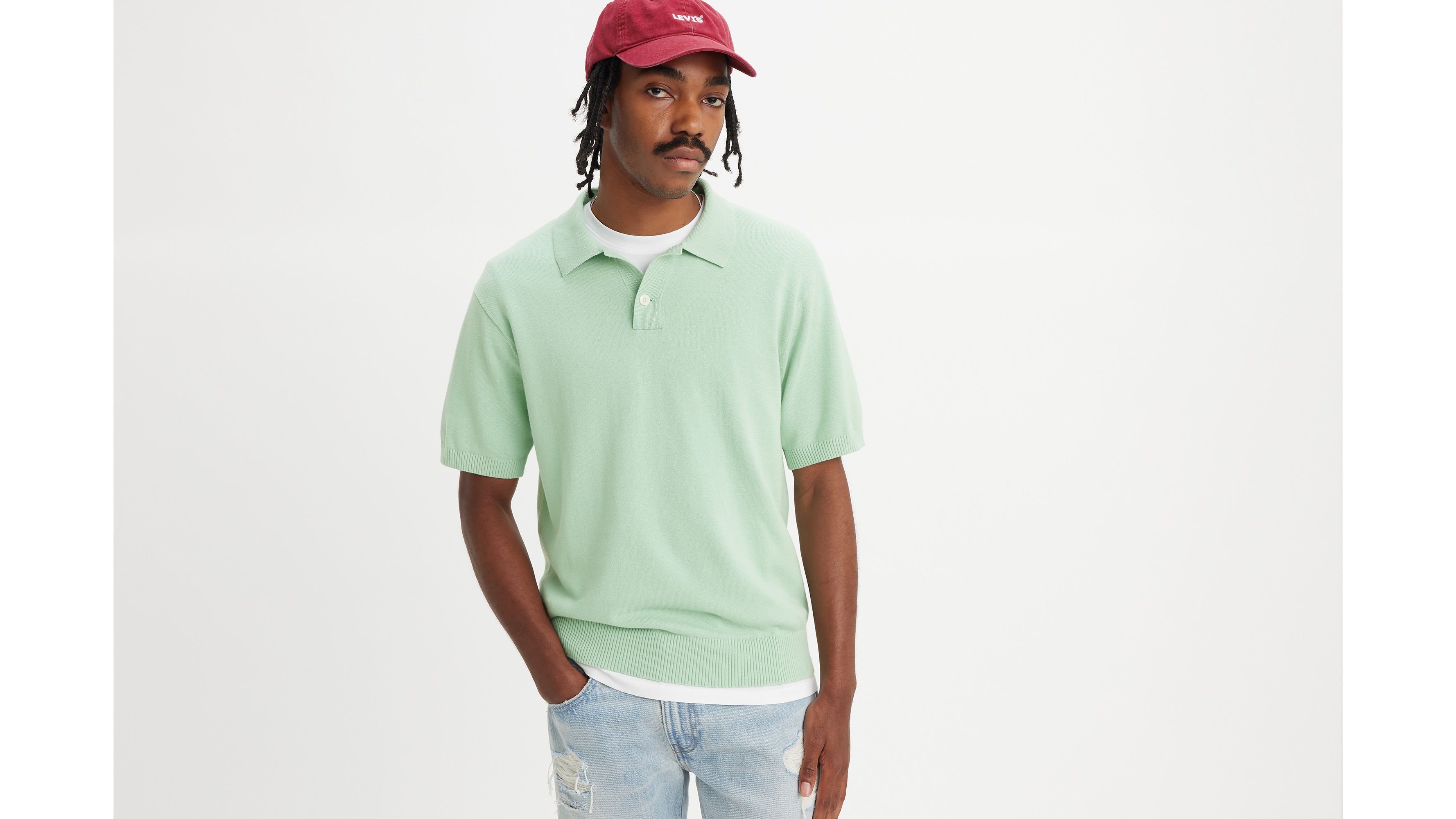 Pull-over col polo maille fine - Aqua Foam - Vert