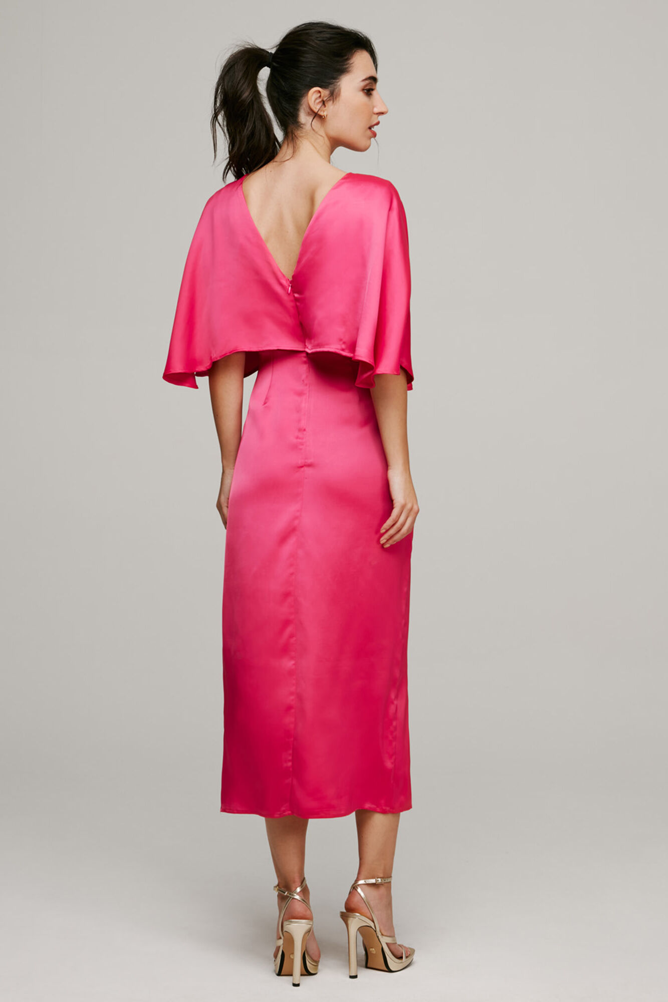 Vestido midi de manga curta - Rosa