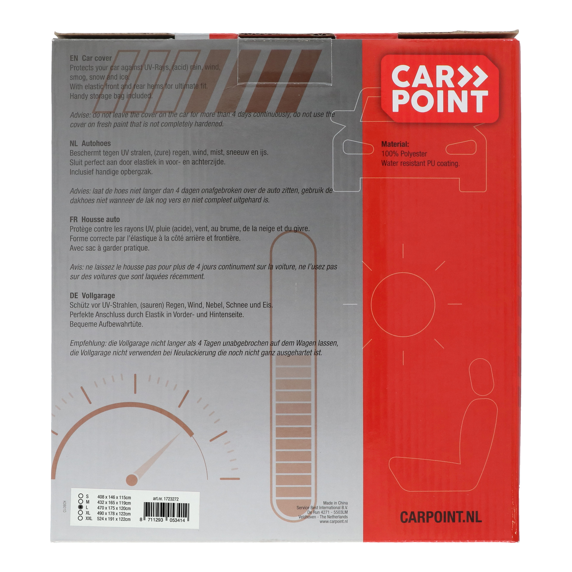 Carpoint polyester autohoes - 470 x 175 x 120 cm