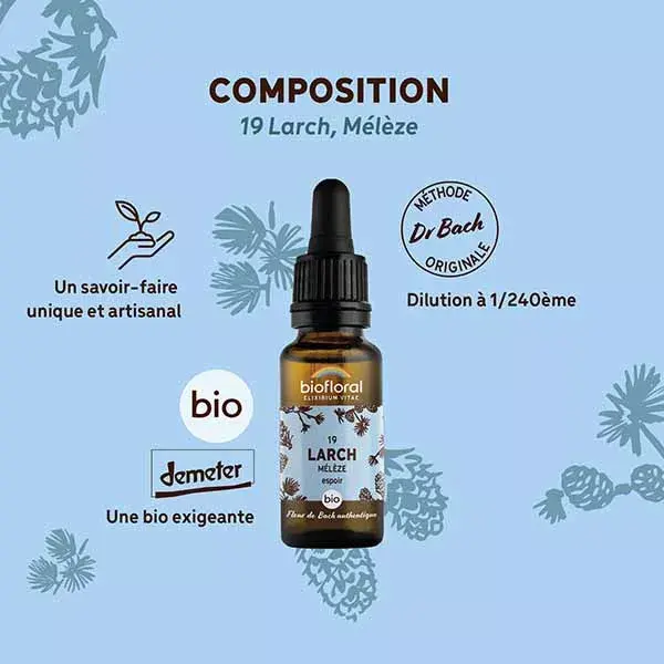 Óleo essencial Biofloral Bach Flower Remedy 19, Lariço (Meleze), orgânico, certificado pela Demeter, 20 ml
