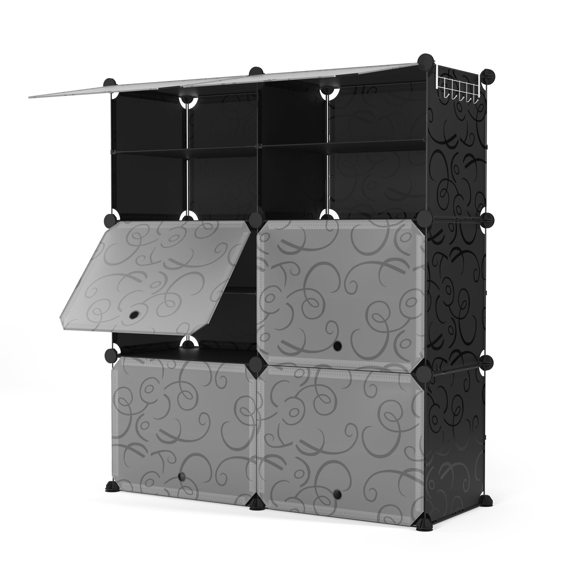 Schuhschrank Steckregal schwarz 6 Boxen