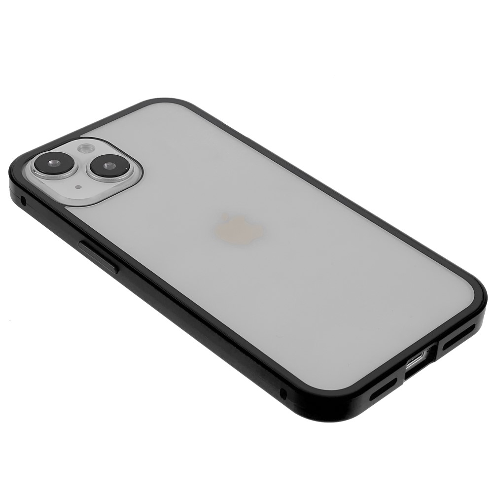 iPhone 14 Magnetische Alu Schutzhülle mit Panzer Glas Backcover   Displayschutz (Magnet-Technologie) - Schwarz
