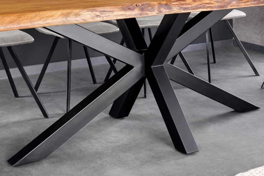 Massivholz Esstisch MAMMUT 200cm Akazie schwarz Metall Baumkante 5cm Tischplatte