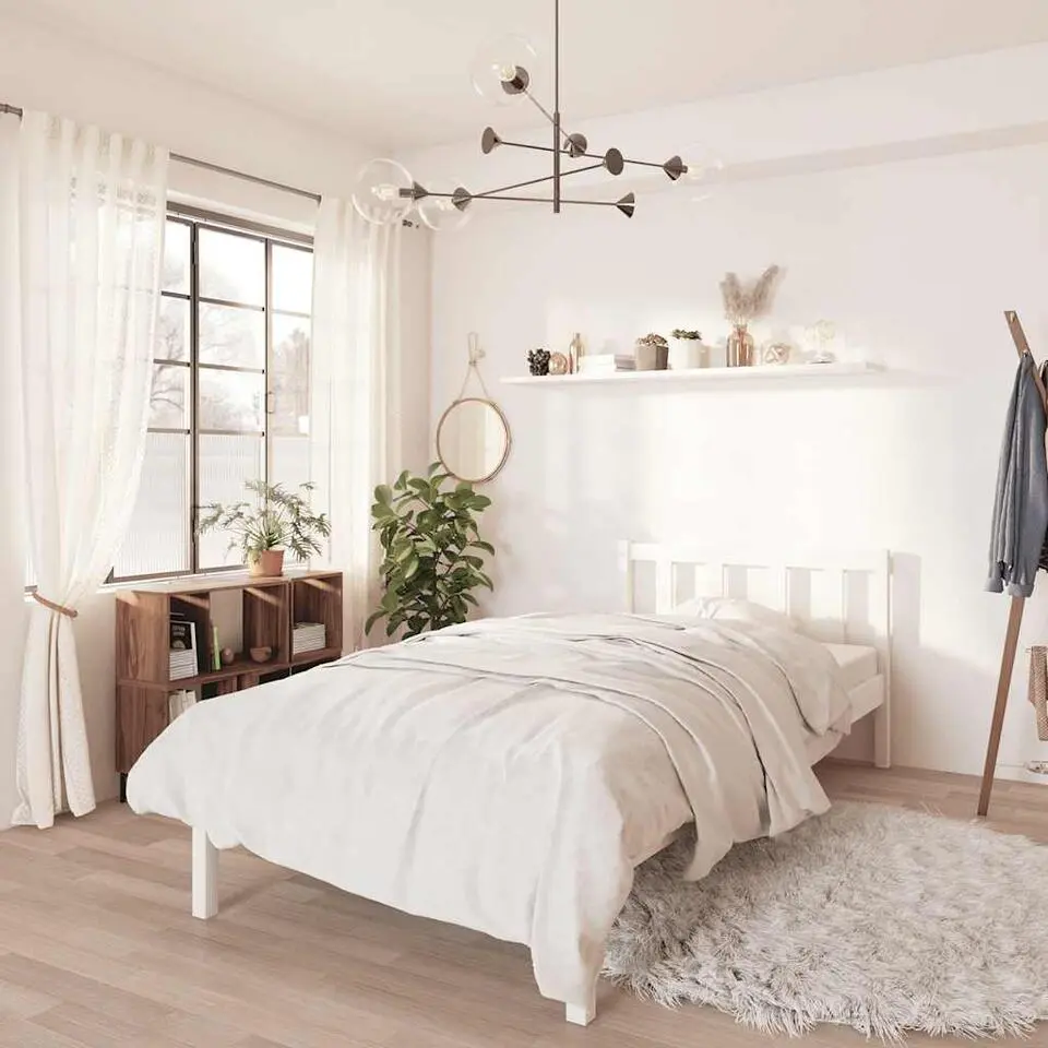 vidaXL - Bed frame met hoofdeinde - Wit - Massief grenenhout - 90x200 cm
