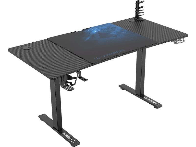 Ultradesk Gaming Tisch Level V2 Blau Elektrisch höhenverstellbarer Gaming-Tisch für bis zu zwei Monitore
