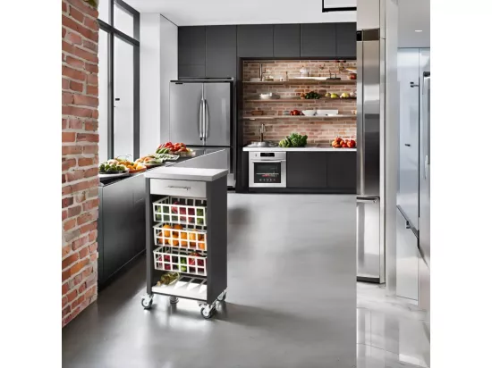 Desserte, chariot de cuisine – Noir, Inox - 93*48*34cm - MOHER