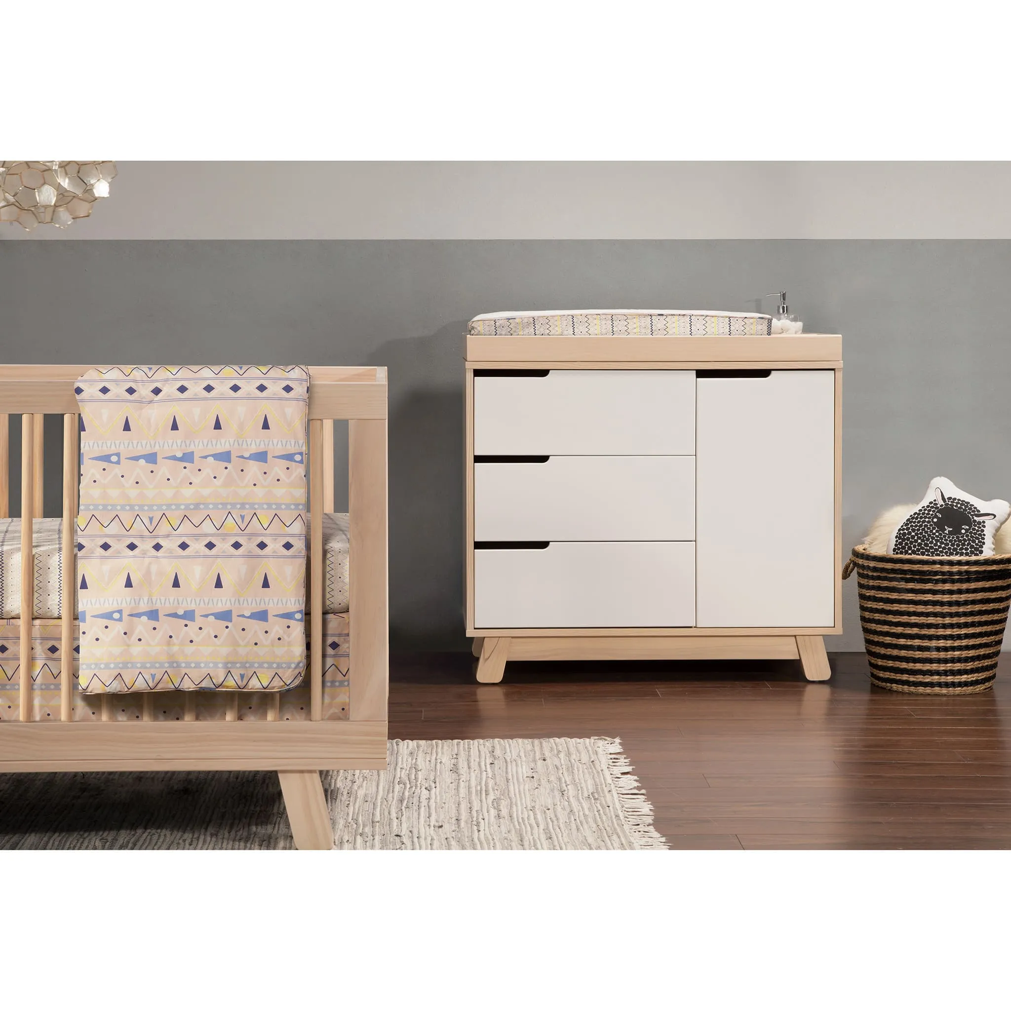 Babyletto Meuble à Langer à 3 Tiroirs Hudson avec Plateau Amovible - Naturel Lavé   Blanc