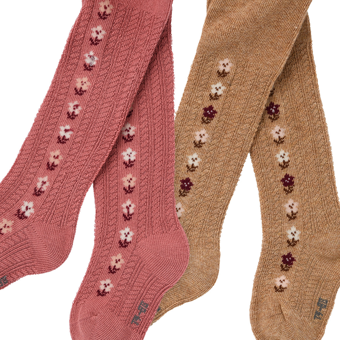 Topomini 2 Baby Strumpfhosen mit Blümchen rosa / hellbraun