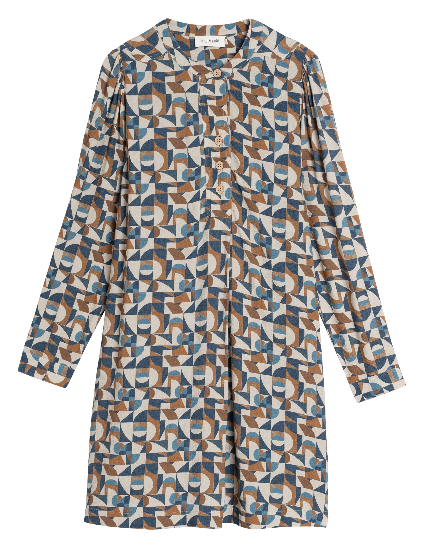 Robe longue ample encolure carrée en coton bio imprimée | Bleu