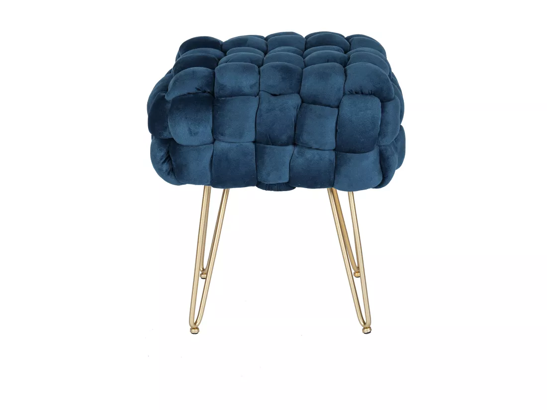 Tabouret bas en velours et métal doré - Bleu - ESMEA
